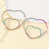 Exaggerated Double Heart Rainbow Stainless Steel Hoops