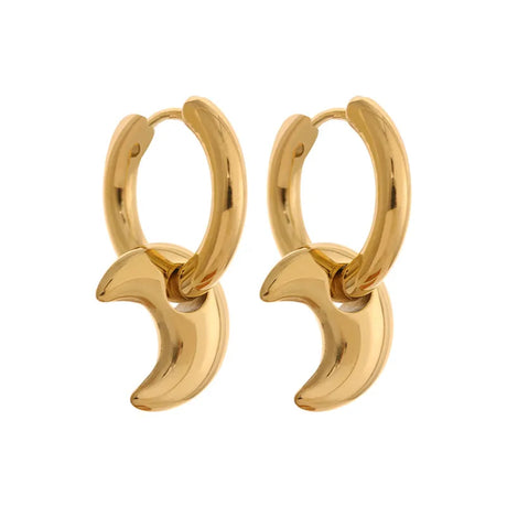 Retro Star or Moon Hoops 18KT Gold Plated Titanium Steel Earrings
