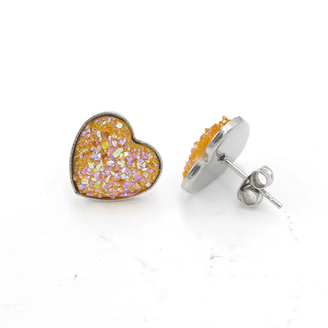 Heart Shaped Frosted  Starry Druzy Stainless Steel Earrings