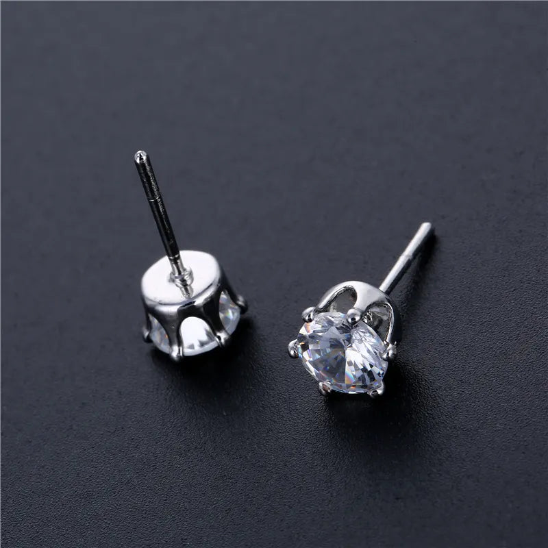 Round Solitaire Stainless Steel  Cubic Zircon Platinum Plated Ear Studs