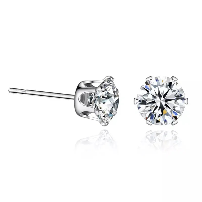 Round Solitaire Stainless Steel  Cubic Zircon Platinum Plated Ear Studs