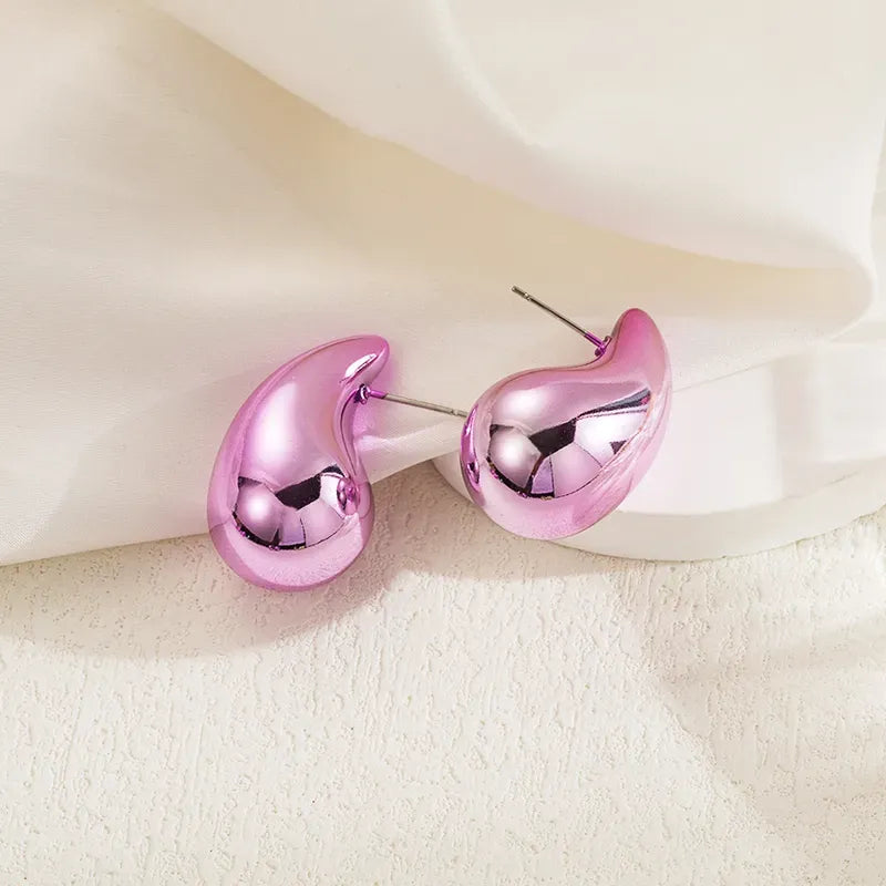 Pink Stainless Steel Large Water Drop Earrings