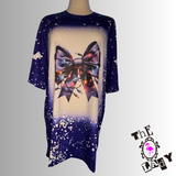 Dark Purple Holiday Lights Bow Short Sleeve Shirt