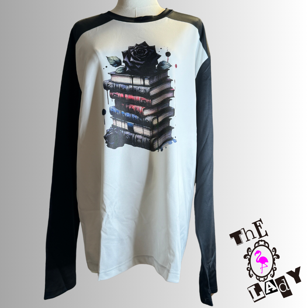 Oversized Rose & Books Long Sleeve Shirt/Pullover