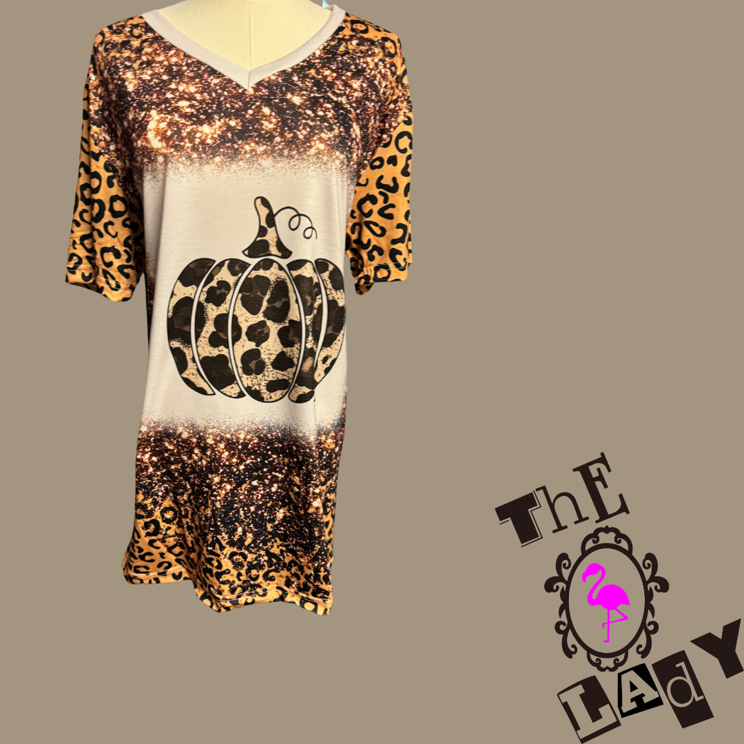 Cheetah Pumpkin Distressed Look Shirt