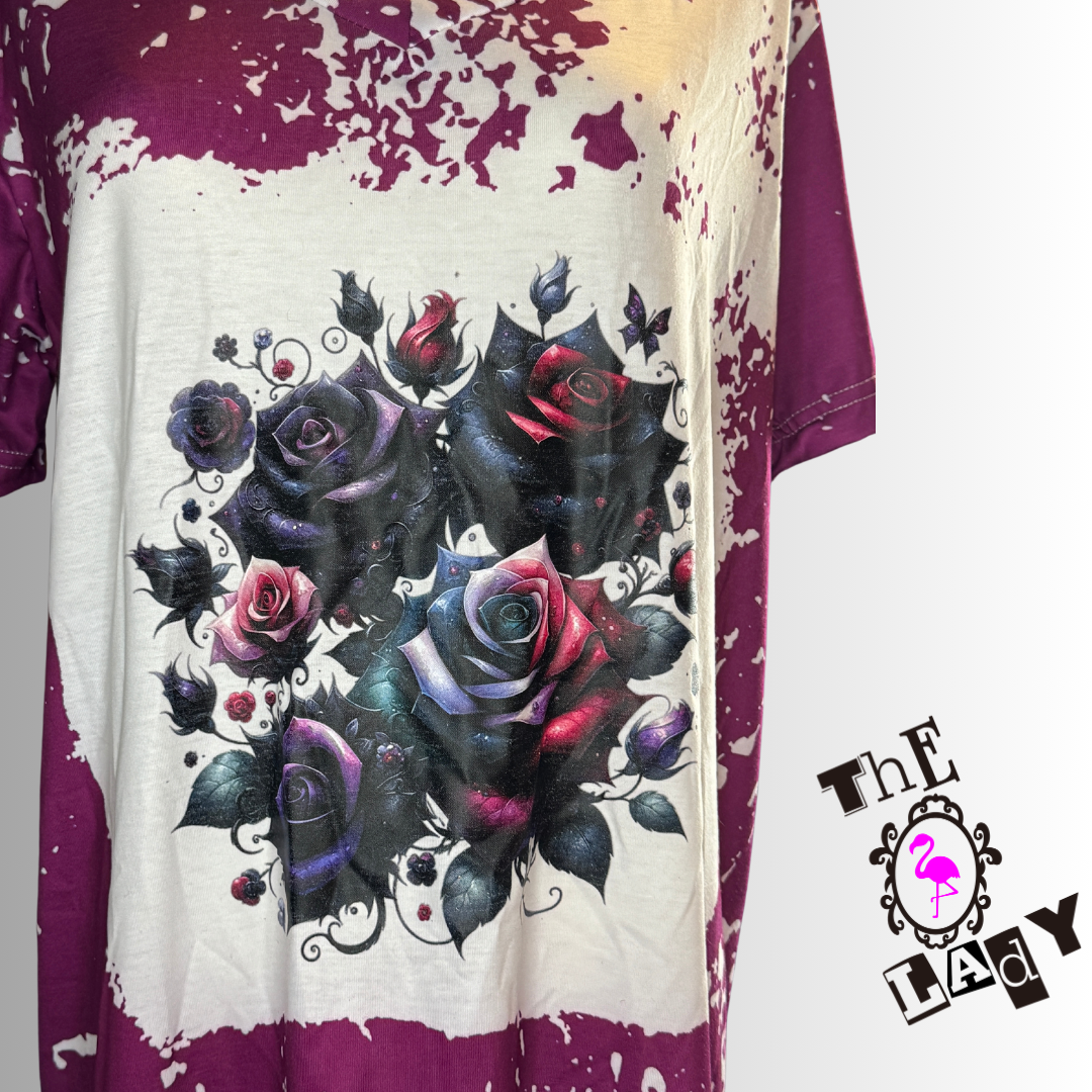 ONLY 1 in Stock Gothic Roses on Purple Tee