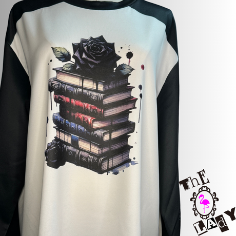 Oversized Rose & Books Long Sleeve Shirt/Pullover