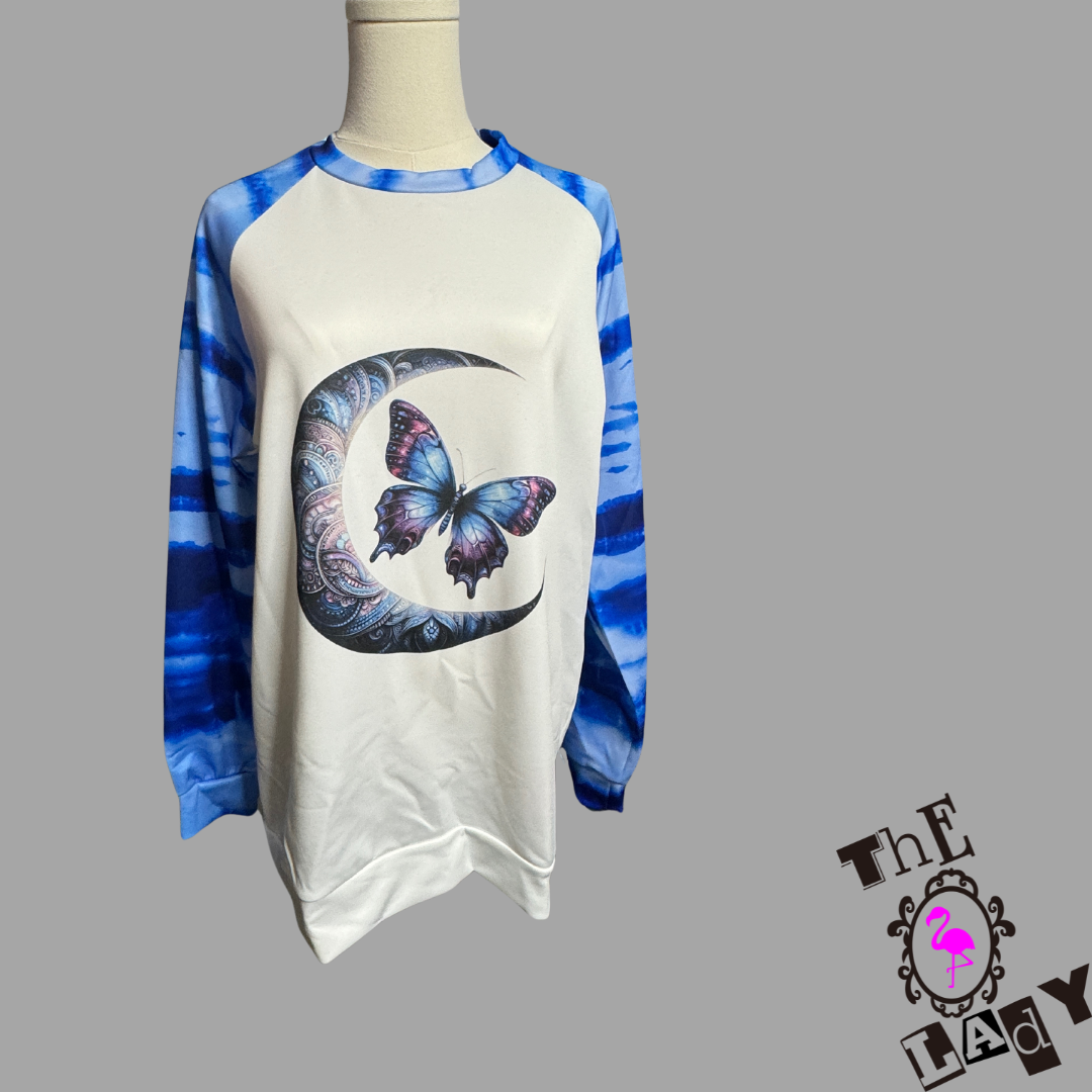 Oversized Moon and Butterfly Long Sleeve Shirt/Pullover