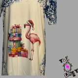 V-Neck Blue and White Holiday Flamingo Tee