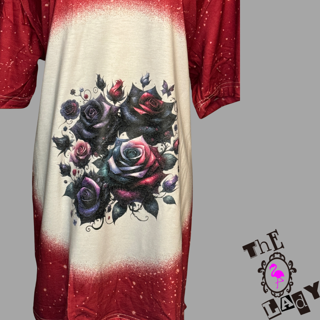 V-Neck Wine and Gray Gothic Floral Tee Shirt