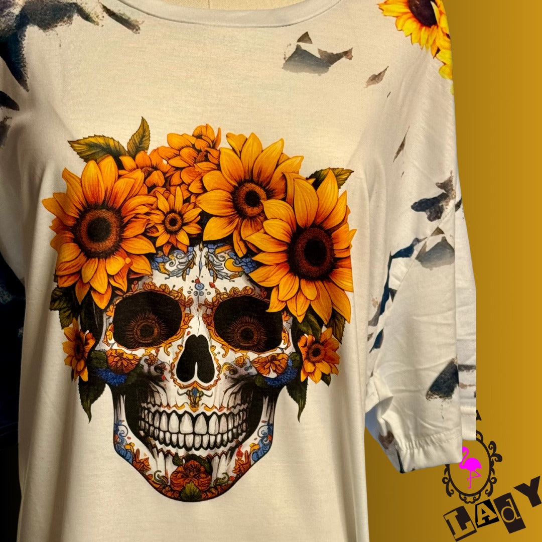 ONLY 1 in Stock  Sunflower Skull