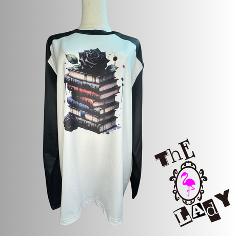 Oversized Rose & Books Long Sleeve Shirt/Pullover