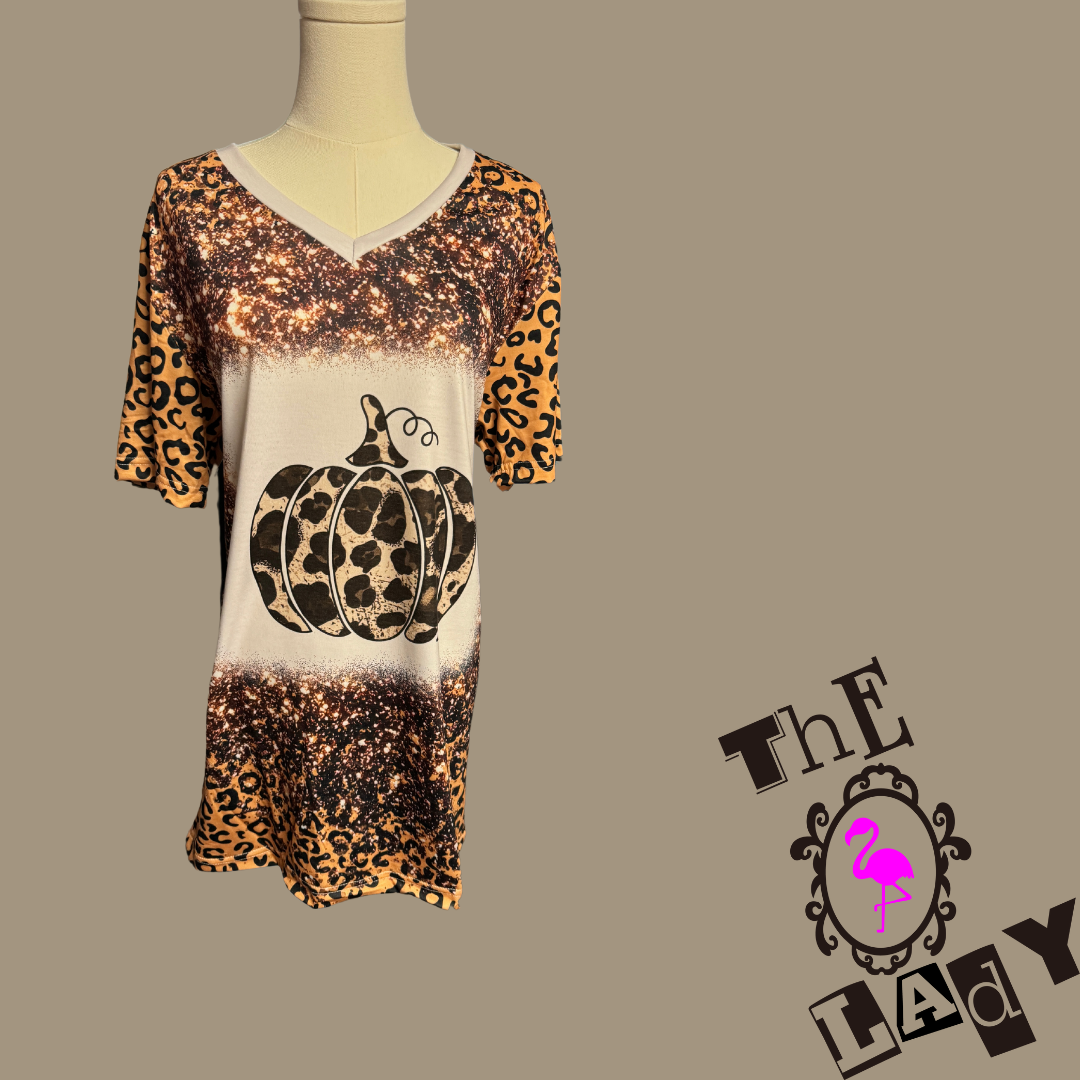 Cheetah Pumpkin Distressed Look Shirt