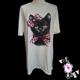 Fancy Bow Cat T-Shirt on Pink Short Sleeve XXL