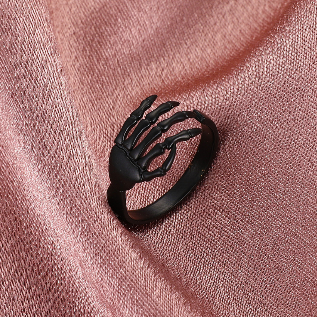 Adjustable Black Skeleton Hand Ring
