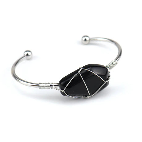 Stainless Steel Coffin Shaped Crystal Open Bangle