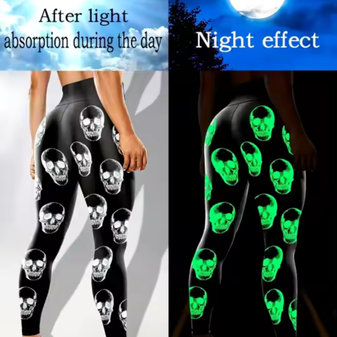 XS S Fits Sizes 2 10 Glow in the Dark Skull Full Length Sport Leggings The Flamingo Lady Nails