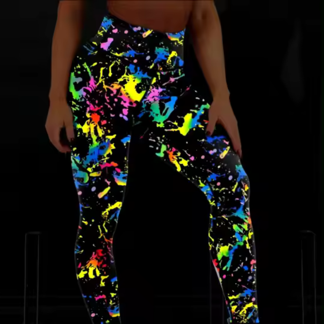 XS/S Fits Sizes 2-10 Glow in the Dark Splatter Full Length Sport Leggings