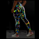 XS/S Fits Sizes 2-10 Glow in the Dark Splatter Full Length Sport Leggings