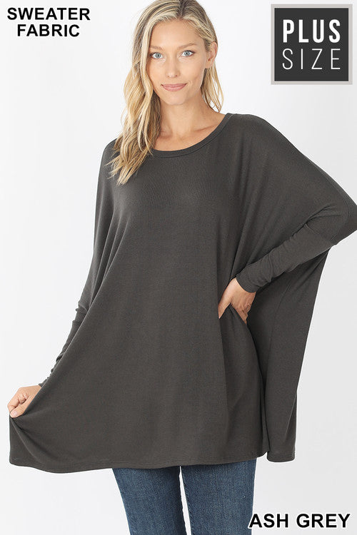 Oversized Scoop Neck Poncho Tunic