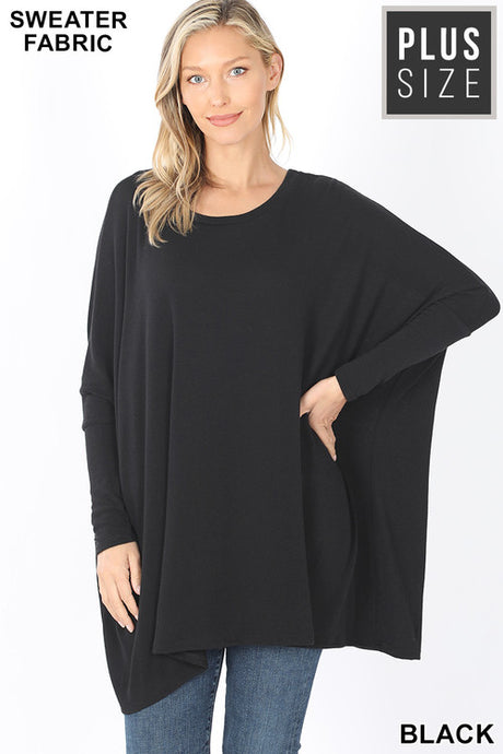 Oversized Scoop Neck Poncho Tunic