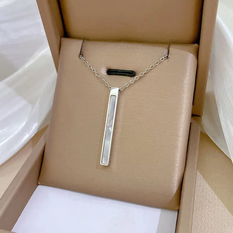 White Shell Bar Stainless Steel Necklace