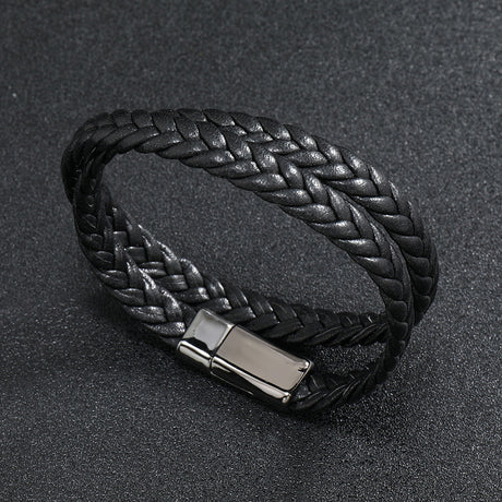 Vegan Leather Magnetic Lock Double Braid Bracelet