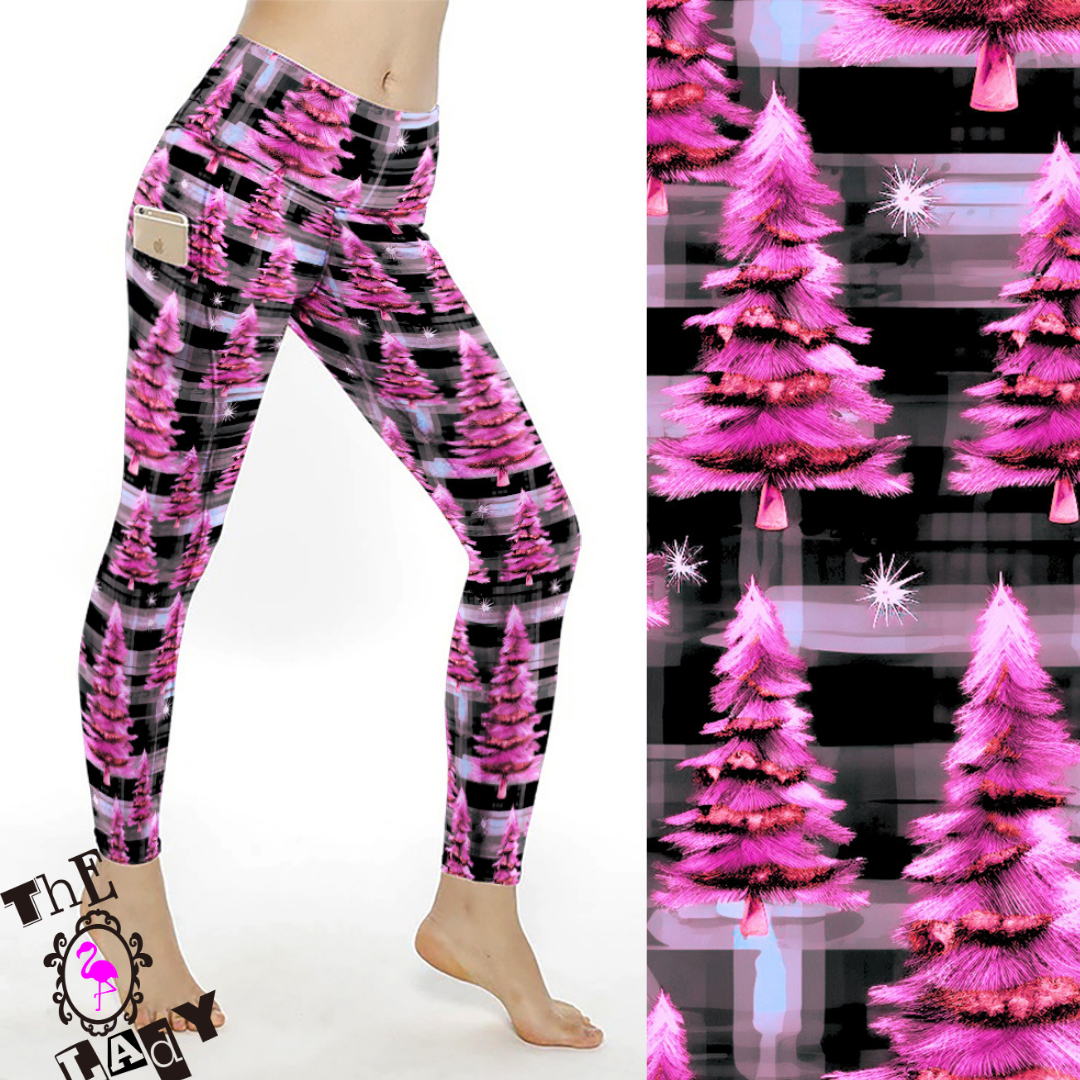 S/M Fits Sizes 2-10 Pink Trees Full Length Leggings