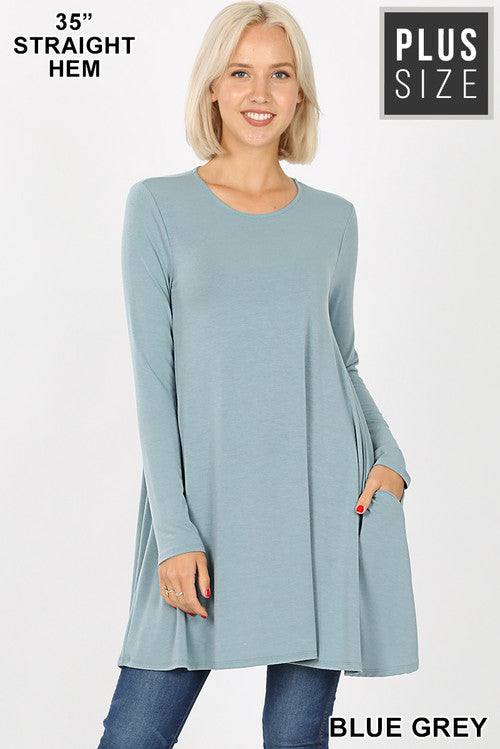 Long Sleeve  Swing Tunic With Pockets