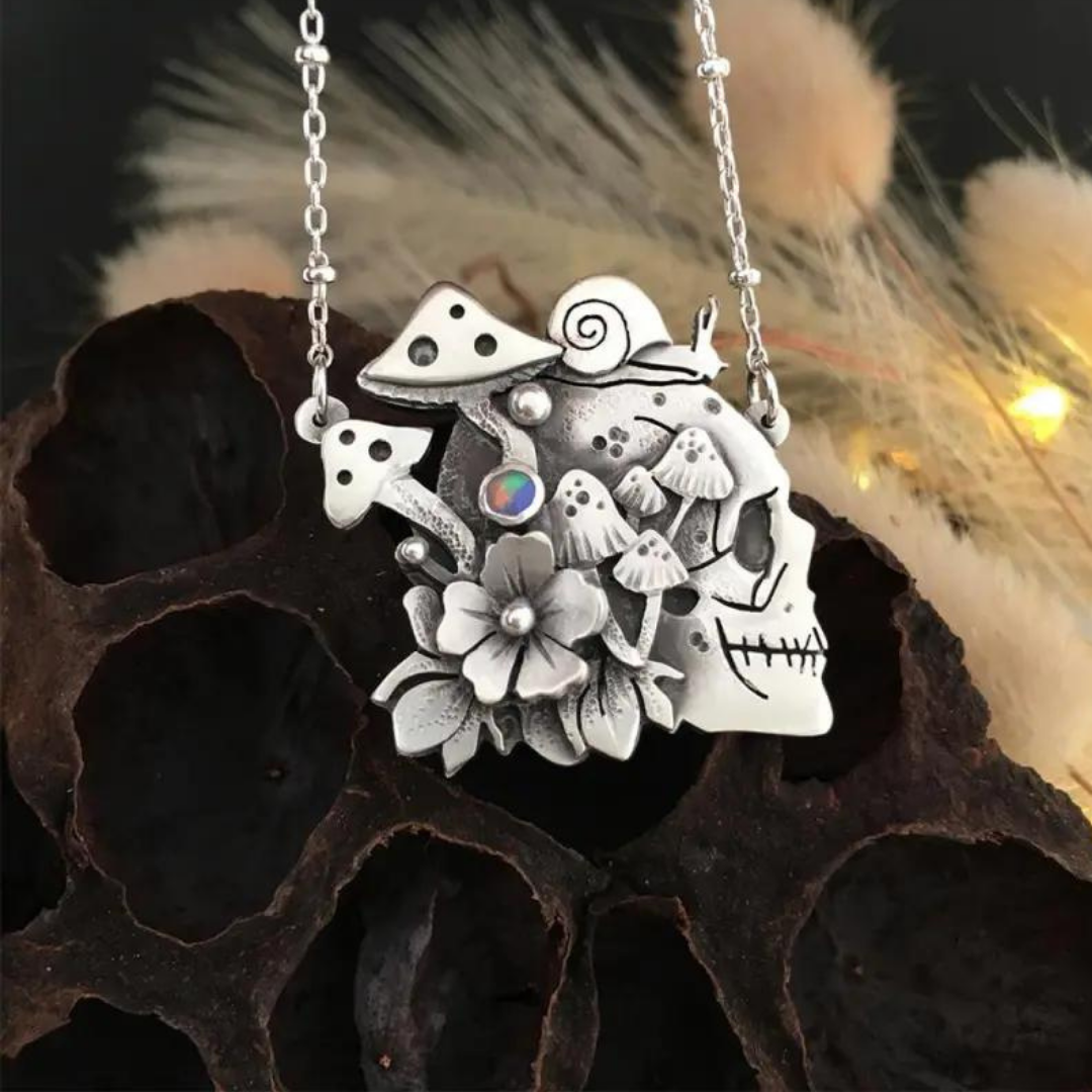 Shroomy Skull Handcrafted Stainless Steel Necklace