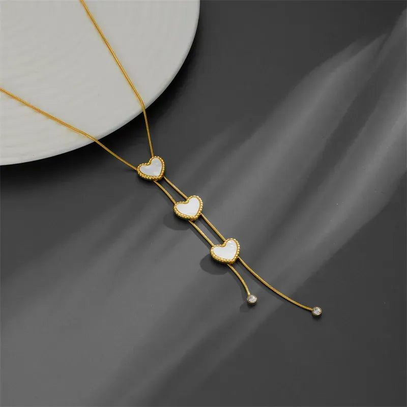 18KT Gold Plated Triple 3D Heart Y Necklace