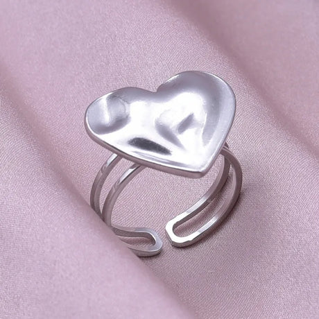 Hammered Heart Stainless Steel Rings