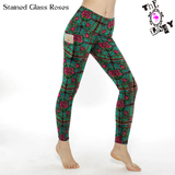 Stained Glass Roses Full Length Leggings With Free set of Lux Supreme Nails