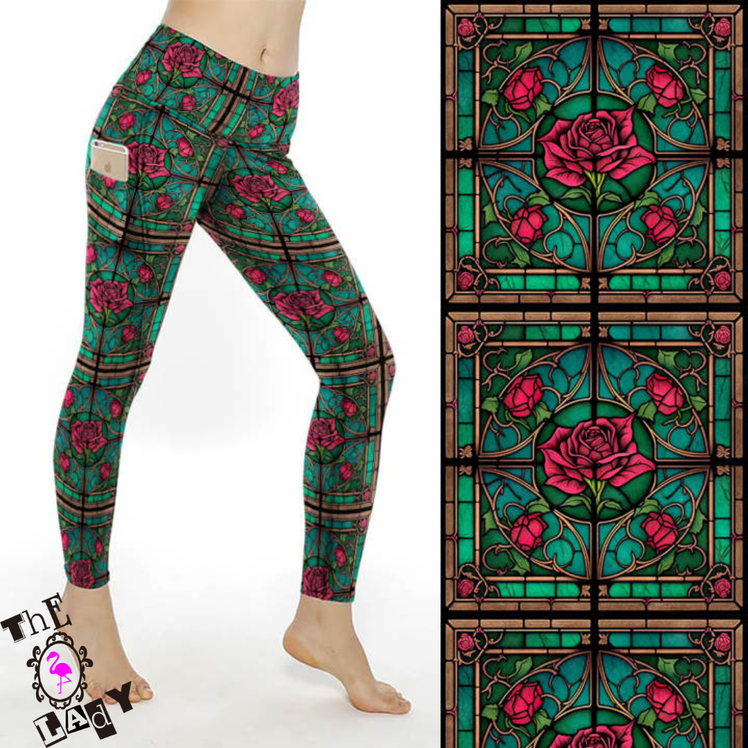 Stained Glass Roses Full Length Leggings