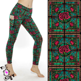 Stained Glass Roses Full Length Leggings With Free set of Lux Supreme Nails