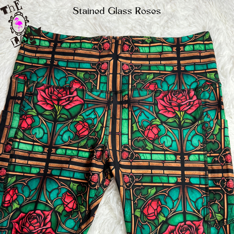 Stained Glass Roses Full Length Leggings With Free set of Lux Supreme Nails