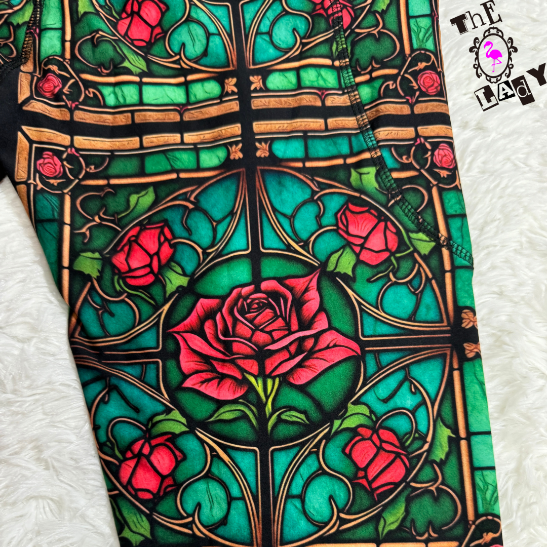 Stained Glass Roses Full Length Leggings With Free set of Lux Supreme Nails