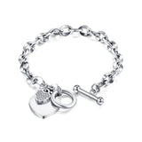 Silver Sweetheart Stainless Steel Toggle Bracelet with Rhinestones in Silver