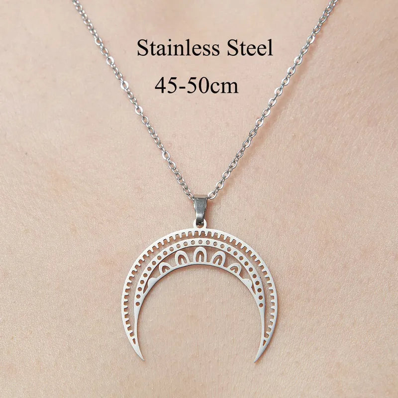 Polished  Stainless Steel Moon Necklace
