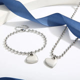Stainless Steel Round Bead Heart Set Bracelet & Necklace