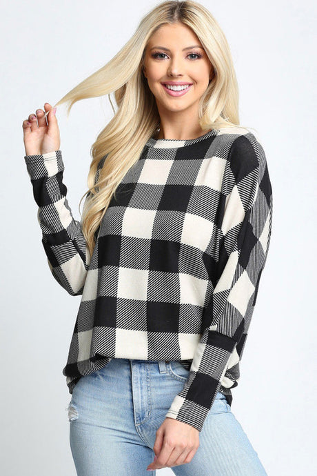 Buffalo Plaid Long Sleeve Dolman Plus Size Tunic