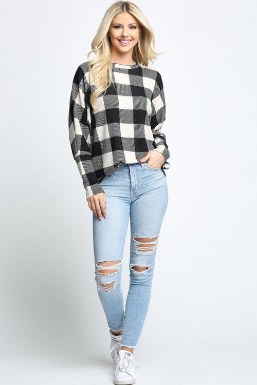 Buffalo Plaid Long Sleeve Dolman Plus Size Tunic