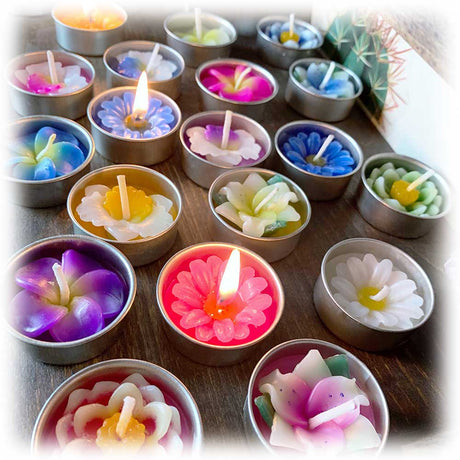Tropical Flower Tealight Candles (made for Zen Den): SET B (8 tealights) = 4 Orchid + 4 Lotus