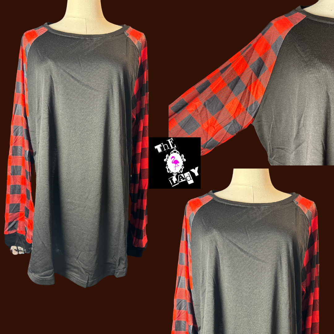 Long Sleeve Black & Red Buffalo PLaid Tee