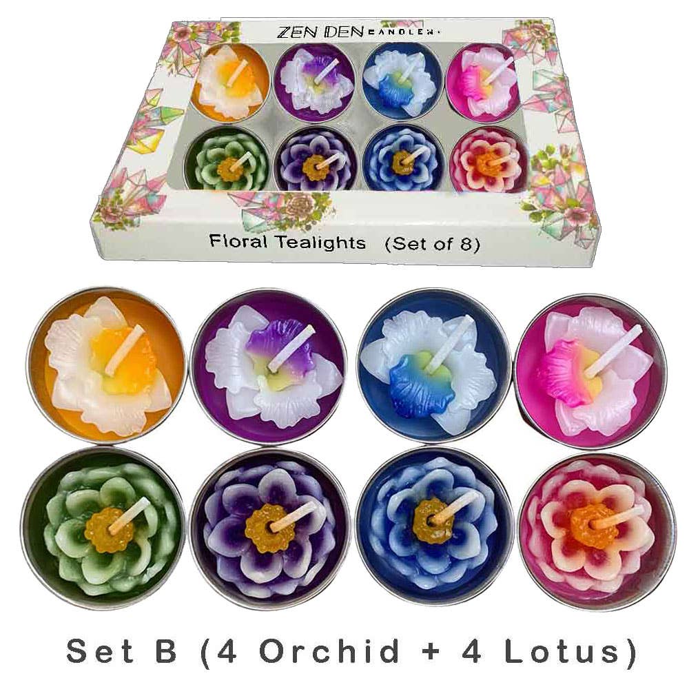 Tropical Flower Tealight Candles (made for Zen Den): SET B (8 tealights) = 4 Orchid + 4 Lotus